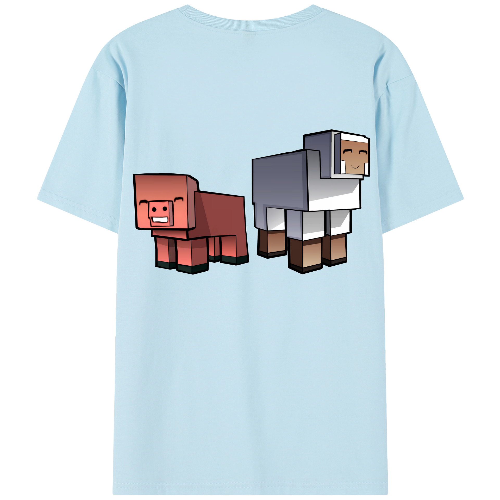 （画像用） マインクラフト ブロックの世界 Minecraft MC Block world 綿100％半袖Tシャツ（背面プリント）